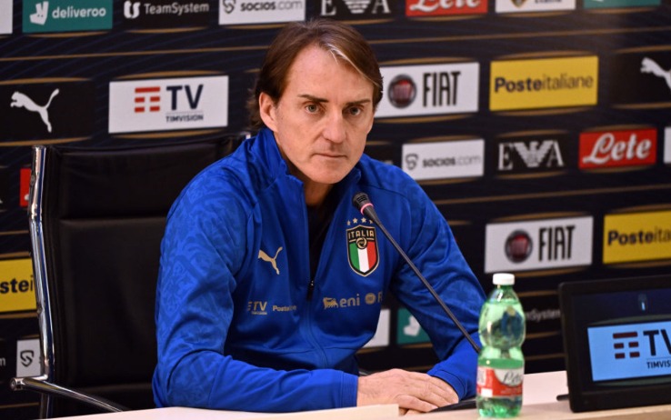 Il CT dell'Italia Mancini in conferenza stampa